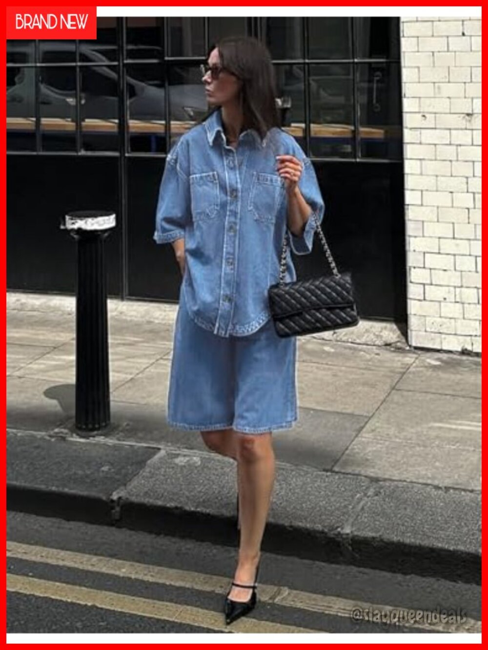 Women's Denim Button-Down Shirt Lightweight Oversized Long Sleeve - Picture 2 of 5